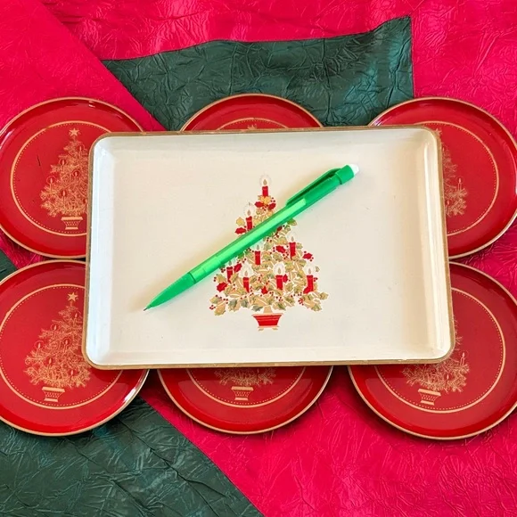 🎄Vintage 1970’s Otagiri Christmas Tree Tray and Coaster Set - Picture 7 of 7